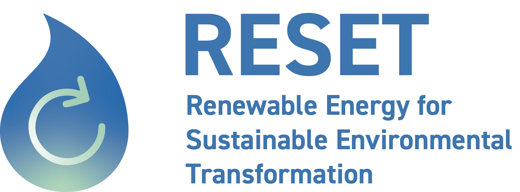 RESET logo with green and blue gas motif